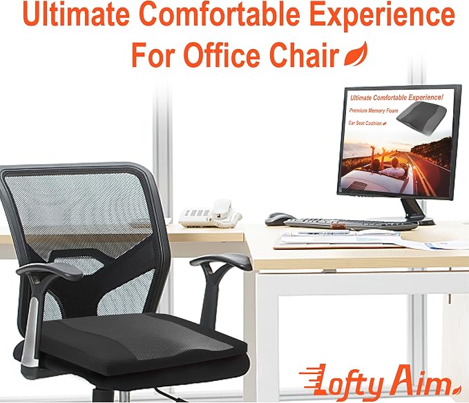 Car Seat Cushion, Comfort Memory Foam Car Cushions for Driving - Sciatica & Lower Back Pain Relief, Driver Seat Pillow for Auto, Office Chair, Wheelchair - Obsidian Speck Black