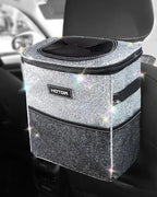 Car Trash Can with Lid and Storage Pockets - 100% Leak-Proof Organizer, Waterproof Garbage Can, Multipurpose Trash Bin for Car, 2 Gallons, Sparkle White