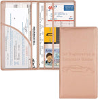 Car Registration and Insurance Holder, Vehicle Glove Box Car Organizer Men Women Wallet Accessories Case with Magnetic Shut for Cards, Essential Document, Driver License, Rose Gold