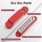Bus Bar 12V 150A Power Distribution Block 1/4" Stud & 12 x #8 Terminal Screws 12 Volt Positive Battery Marine Bus Bar for Solar Battery Wiring, Marine, Boat and Automotive