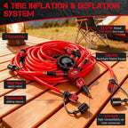 4 Tire Inflation Deflation System W/300PSI Digital Pressure Gauge | Fits up to 200" Wheelbase, Plastic Carry Box & Heavy Duty Hoses, Fits Truck, Car, Trailer, Motorcycle Offroad Vehicles, Red