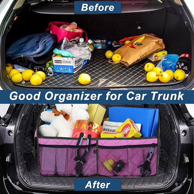 Car Trunk Organizer for SUV, Car Organizers and Storage with Reinforced Handles, Car Accessories for Women/Men 70L Waterproof Polyester Trunk Organizer(Large, Pink)