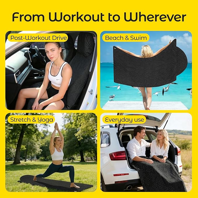 Car Seat Towel Cover - Sweat Absorbing Microfiber Towel for Car Seat After Gym, Workout & Beach - Washable Seat Protector, Universal Fit for Cars, Trucks, SUVs - 2 Pack