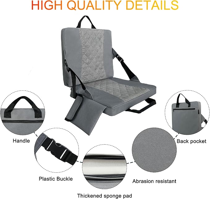 Heated Stadium Seats for Bleachers,Foldable Heated Seat Cushion,Portable Seat Pad,USB Powered Great for Outdoor Sports,Concerts,Camping (No Power Bank) (Grey)