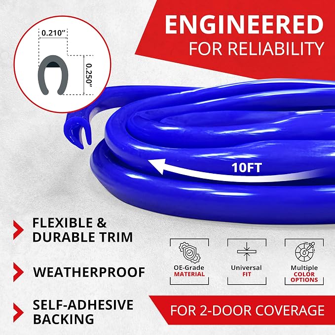 Car Door Edge Protector – Universal DIY Edge Trim to Prevent Scratches & Dings – Flexible Adhesive Molding Trim for Cars, Trucks & SUVs (10 Ft - Blue)
