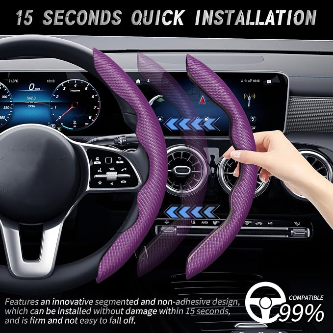 2pcs Car Steering Wheel Cover,Anti-Skid Carbon Fiber Steering Wheel Protector for Men Women,Multiple Color Options,Universal for Most Car Interiors Accessories (NewPurple)