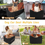 Dog Car Seat for Small/Medium Dogs, Memory Foam Dog Booster Seat, Travel Safety Per Car Seat with Washable Removable Cover, Storage Pockets for Dogs up to 35 lbs (Black/Red Brown, Small)