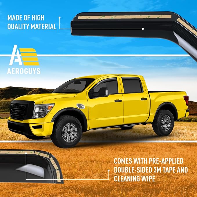 Extra Durable Window Deflectors in-Channel Window Visors Rain Guards Fit for Nissan Titan XD 2016-2024 Crew Cab, Sun Visors, Wind Vent for Shades, Exterior Car Accessories - 4pcs. AG0750