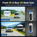 4K+2K Dash Cam Front and Rear, Free 64GB Card Included, 5.8GHz WiFi Dash Camera for Cars, Built-in G-Sensor, 3.2” IPS Screen, 170°Wide Angle, Night Vision, 24 Parking Mode, Black