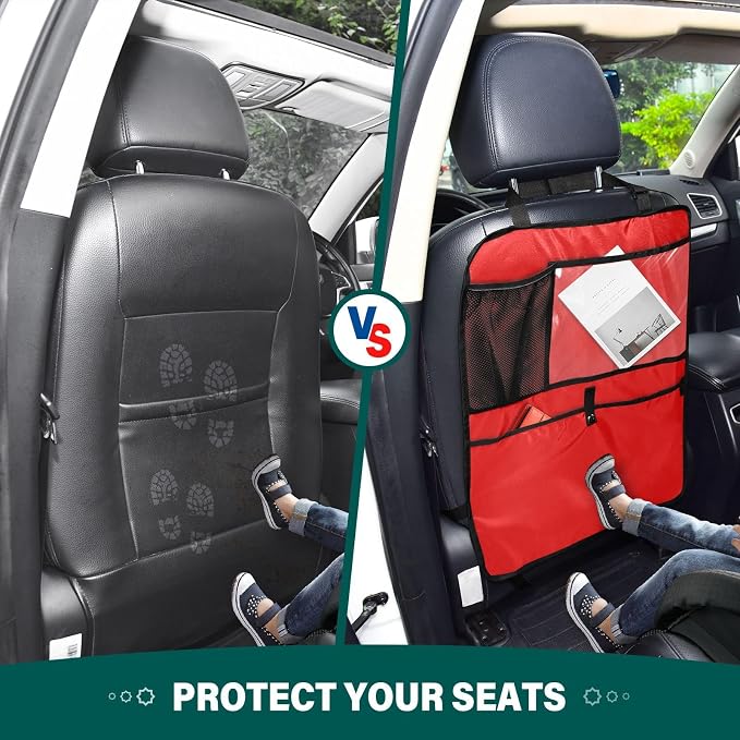 Strong Red Seat Back Protector Kick Mats with Organizer, Kick Mats Back Seat Protector for Suv