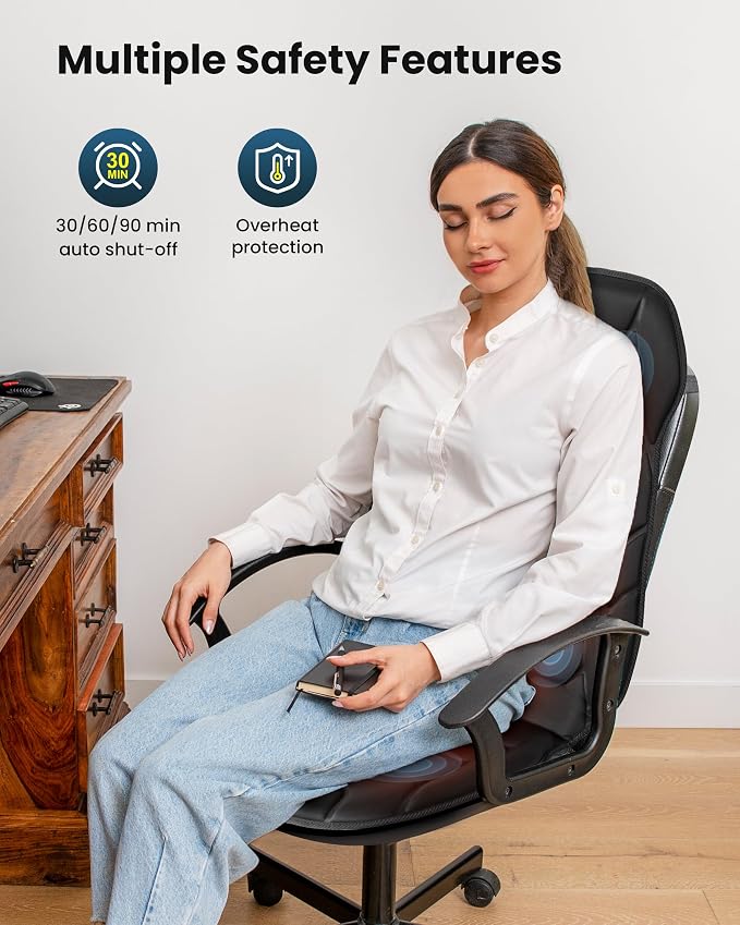 Back Massager with Heat, Vibration Massage Seat Cushion with 8 Massage Nodes & 5 Modes, Adjustable Chair Massager Pad for Home Office, Heated Chair Pad, Gifts for Women Men Mom Dad