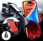 [True Military-Grade] Car Phone Holder [Best Suction & Clip] Cell Phone Mount for Dashboard Windshield Vent Truck Cradle Dash Stand for iPhone 15 Pro Max 14 13 12 Android, Red