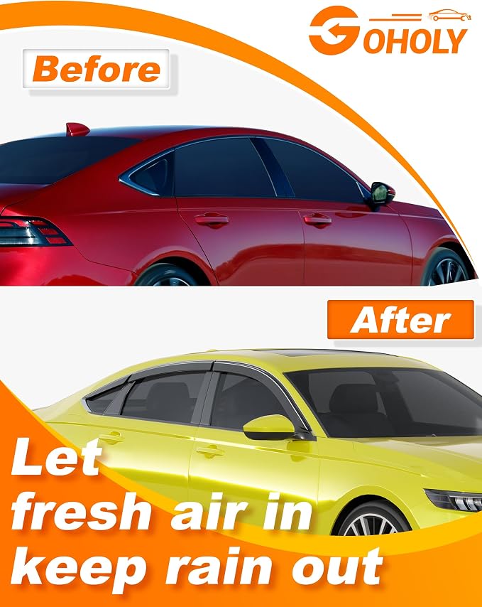 6-pcs Low-Profile Window Rain Guard for 2023-2026 Honda Accord SE LX EX EX-L Sport-L Rain Guards Side Window Visors Extra-Thick Vent Visor Window Deflectors Tape-on Vent Shades Car Accessories