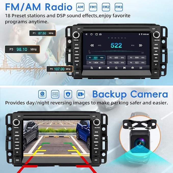 Car Radio for Chevy Silverado GMC Sierra Yukon 2007-2013,Android 13 Touch Screen CarPlay Android Auto Bluetooth GPS Navigation 2+32G Head Unit with Backup Camera