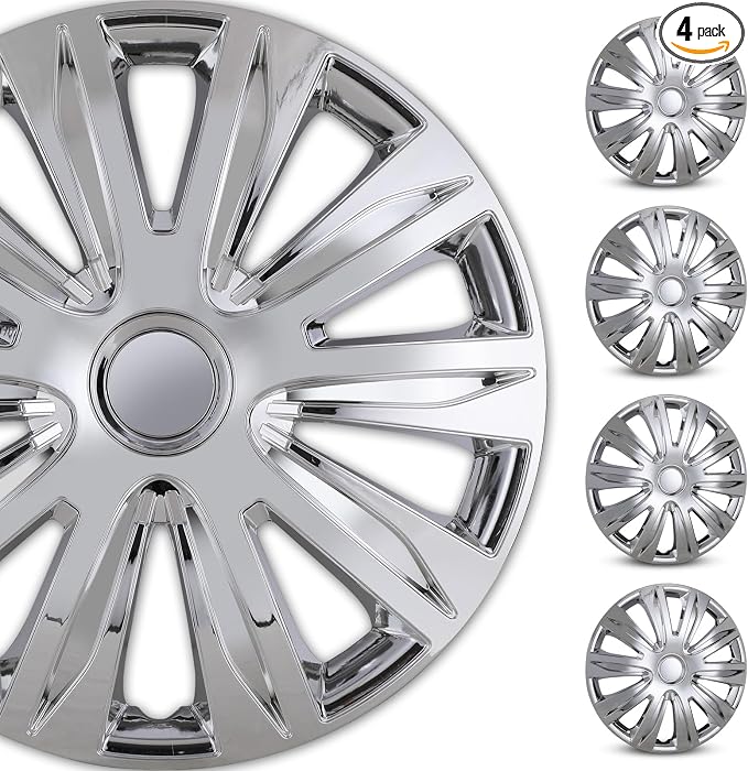 4-Pack 16 Inches Wheel Rim Cover Hubcaps,Redesign Fashion Style Replacement Hubcaps,Car Truck SUV Hub Accessories, Chrome