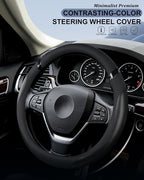 Car Steering Wheel Cover for Men Women Universal Leather Steering Covers for Car SUV (Full-Black)