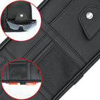 Car Visor Organier Truck SUV Sun Visor Storage Pocket PU Leather Pouch Holder with Multi-Pocket Double Zipper Net Pocket, for Cards Pens Sunglasses Document (Black)