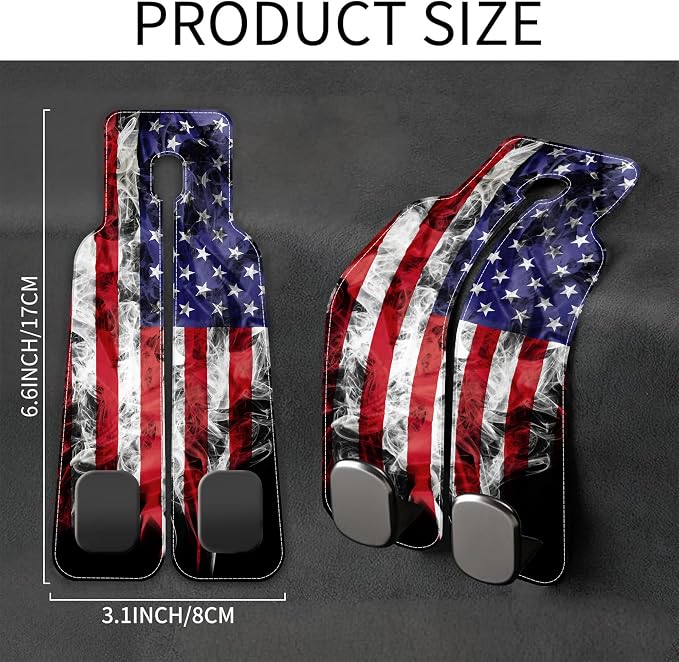 Car Headrest Purse Hanger Vintage National America Flag 1 Pack Bag Purse Holder for Car Premium Leather Double Metal Hook for Handbags, Grocery Bags and Phones