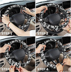Black White Horror Steering Wheel Cover, Polyester Non-Slip Car Wheel Grip, Universal 15 Inch Auto Accessory