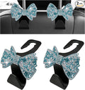 2PCS Bling Bow Car Seat Headrest Hooks, S-Type Crystal Auto Rear Seat Organizer for Handbags Purses Groceries, Cute Rhinestone Bow Seats Back Storage Hook for SUV Truck Sedan (Light Blue)