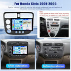 【4+64G】Android 15 Car Stereo for Honda Civic 2001-2005 with Wireless Carplay Android Auto, 9" 1280 * 720P IPS Touchscreen Bluetooth-5.0 Car Radio Support GPS WiFi FM/RDS 32-EQ DSP AHD Rear Camera SWC