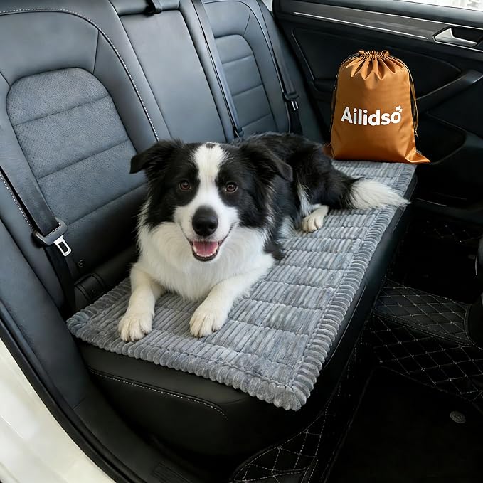 Dog Car Seat Cover, Pet Couch Covers for Car and Sofa, Non-Slip Backseat Pet Bed Mat, Machine Washable, Soft Plush Travel Seat Protector with Portable Storage Bag (Grey,23.6''×70'')