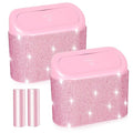 Bling Pink Car Trash Can with Lid - 2 Pack, Mini Auto Garbage Can with 60 Trash Bags, Automotive Garbage Container Bin, Bling Car Accessories Trash Can for Women (Pink Diamond)