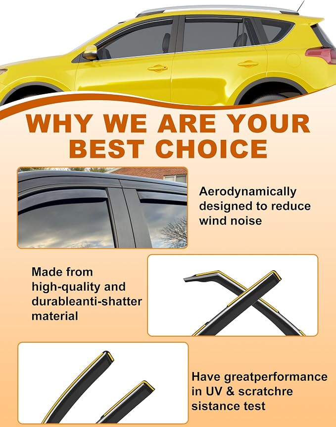 in-Channel Window Rain Guards Fit for Toyota RAV4 2013-2018 Extra Durable Rain Guards Window Deflectors RAV 4 Visors Vent Visors Vent Shades Car Accessories - 4 pcs