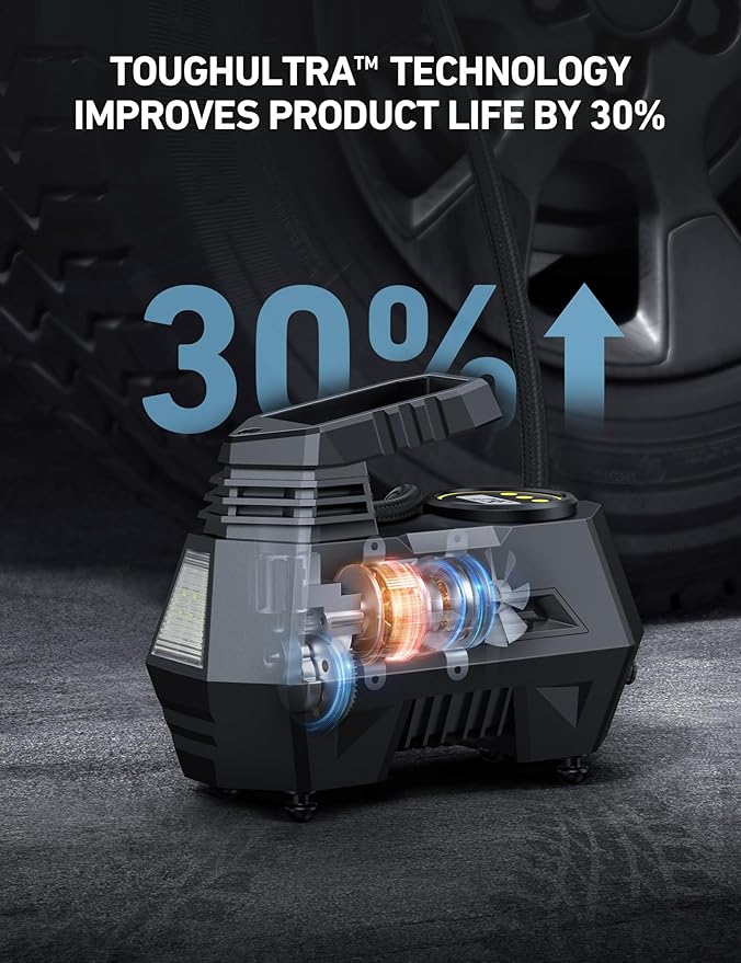 AIRUN H1 Tire Inflator Portable Air Compressor,Fast Inflation Electric Air Pump for Car Tires-Car Accessory,9.8Ft Cord-12VDC-Powered Auto Shut-Off with Digital Pressure Gauge,LED Light,Yellow