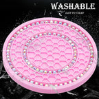 4PCS Bling Crystal Rhinestone Cup Holder Coaster, 2.75 inch Soft Silicone Anti-Slip Shockproof, Car Cup Holder Insert Coasters, Universal Car Interior Accessories for Women (Pink & Colorful)