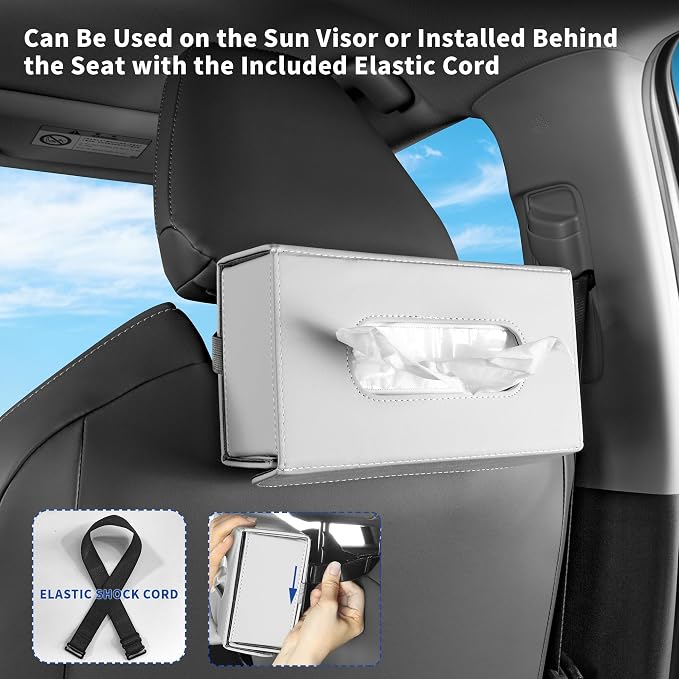 Car Tissue Holder Leather PU Tissues Box Cover for Sun Visor and Car Backseat Extra Large Rectangle Napkin Holder Fits for Various Tissue Sizes Soft Tissues Storage & Organization