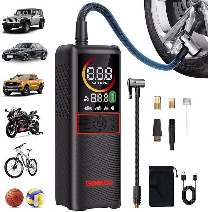 GT160 Tire Inflator Portable Air Compressor, 4X Faster 160PSI Portable Air Pump for Car Tires, Cordless Tire Pump with Digital Pressure Gauge for Cars, Bikes, Balls, Motorcycles,Auto-Shutoff