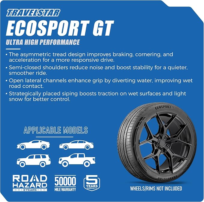 Set of 2 (Two) Ecosport GT Ultra High-Performance 285/45R22 All Season Passenger Tire Set 285/45/22 285/45R22XL 114V XL Dual Tread Design for Sports Cars & Luxury Sedans[TIRE ONLY]