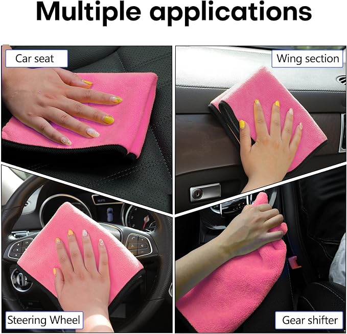 3PCS Car Microfiber Towels, 23.62"×11.81" Lint-free Microfiber Towels for Cars Wash Drying, Super Absorbent Auto Cleaning Cloths, Reusable Washing & Detailing Towel, Car Cleaning Supplies (Pink)