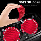 4PCS Bling Cup Holder Coaster, 2.75 Inch Auto Car Cup Holder Insert Coasters, Soft Silicone Anti-Slip Shockproof, Universal Vehicle Interior Accessories for Women Girls (Red & White)