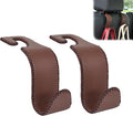 Car Seat Headrest Hook Universal Vehicle Storage Hanger Leather with Metal Car Seat Back Organizer for Handbag Purse Coat Brown 2 Pack