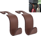 Car Seat Headrest Hook Universal Vehicle Storage Hanger Leather with Metal Car Seat Back Organizer for Handbag Purse Coat Brown 2 Pack