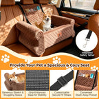 Dog Car Seat for Medium/Large Dogs up to 60 lbs, Memory Foam Dog Booster Seat with Thick Cushion, Pet Car Seat for Back with Detachable Washable Cover, Storage Pockets for SUV, Pick Up, Trunk, Brown