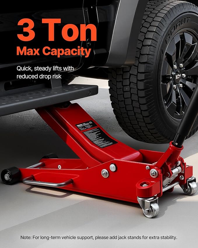 Low Profile Floor Jack 3 Ton Aluminum and Steel Racing Floor Jack with Dual Pistons Quick Lift Pump, Hydraulic Trolley Car Lift for Sports Car, SUV, Pickup, Lifting Range 3.3"-20.3"
