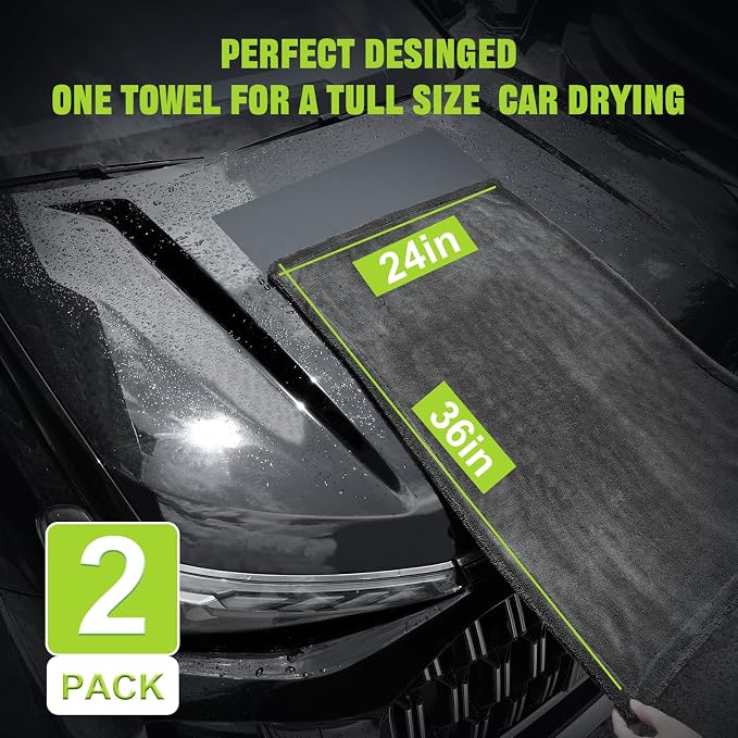 2 Pack 1300 GSM Car Drying Towels (36" x 24"), Microfiber Towels for Cars, Ultra-Absorbent, Streak Free, Car Wash Mitt, Car Detailing Supplies, Car Wash Kit, Car Cleaning Supplies Kit for SUV,RV