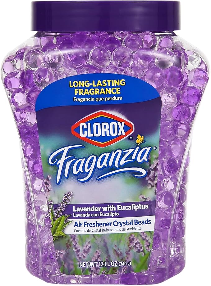 Fraganzia Crystal Beads Air Freshener, Long Lasting Room Deodorizer and Odor Eliminator Gel Beads to Freshen Home, Car, or Office, Lavender with Eucalyptus Scent, 12 Fl Oz - 12 Pack