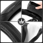 3D Car Steering Wheel Cover Comfort Grip Massage Sporty Anti-Slip Carbon Fiber Faux Leather for F150, Trucks, Jeep, Van, Car Handle Covers for All Seasons, 15.2-16in, Black