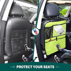 Neon Yellow Car Seat Organizer for Kids Backseat Kick Mat with Adjustable Strap Seat Back Protectors for Car Vehicle SUV 2 Pcs
