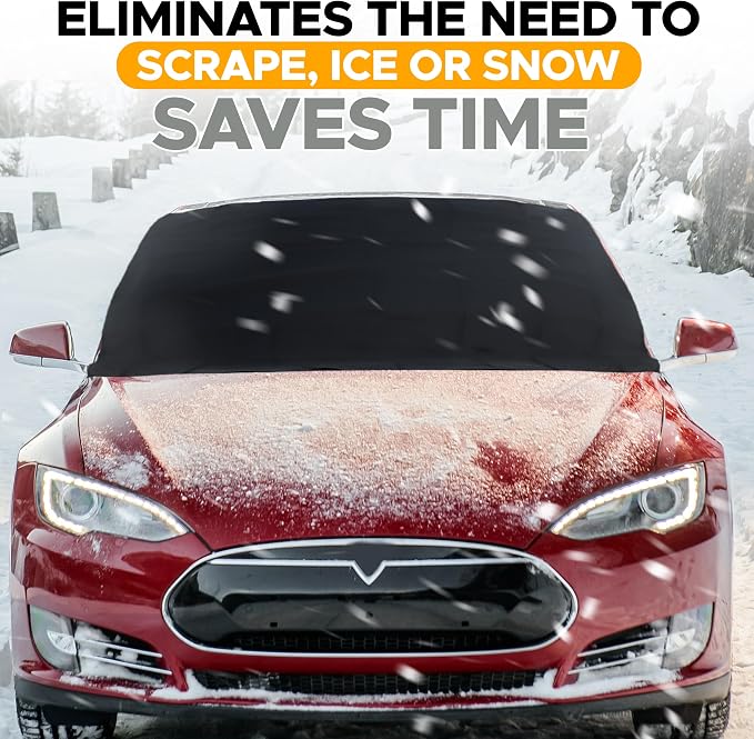 Snow Cover for Tesla Model 3/Y| Windshield Cover for Ice and Snow | Heavy-Duty 600D Oxford Fabric with Windproof Double Elastic Straps | Waterproof & Sag-Proof