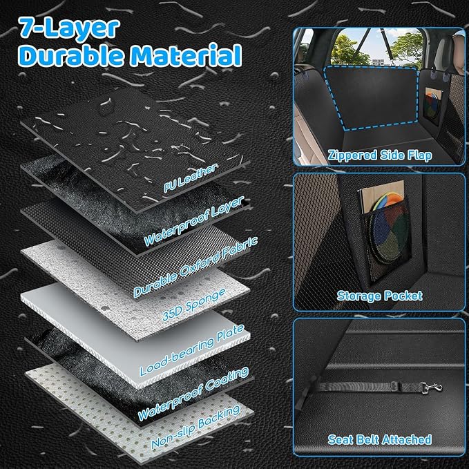 2026 Upgraded Back Seat Extender for Extended Cab Trucks - Large Hard Bottom Dog Truck Car Seat Cover Holds 550lbs, Waterproof Dog Hammock Pet Bed with High-Density Foam Non-Slip Protector