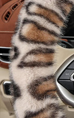 Fluffy Cheetah Car Steering Wheel Cover Luxurious Faux Fur Leopard Print Cute Wheel Protector Universal 15 Inch Fit for Vehicle, Car, Auto, SUV Winter Warm (Coffee)