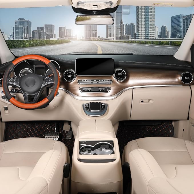 Steering Wheel Cover for Car, Standard Size 14.5-15 inch, Auto Interior Accessories, Black and Orange