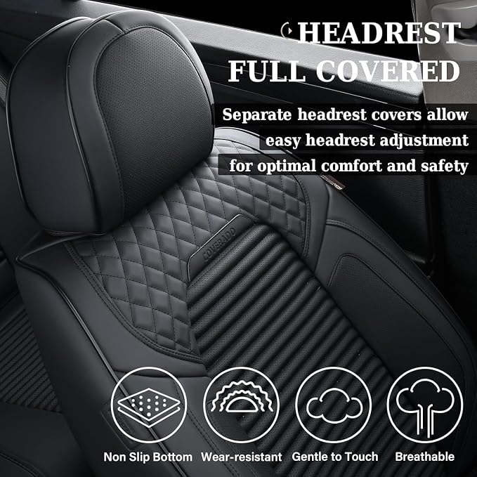 Coverado Front Seat Covers, Black Nappa Leather Car Seat Covers, Black Seat Covers for Cars, Car Seat Protector Cushions Universal Fit for Most Sedans SUV Pick-up Truck