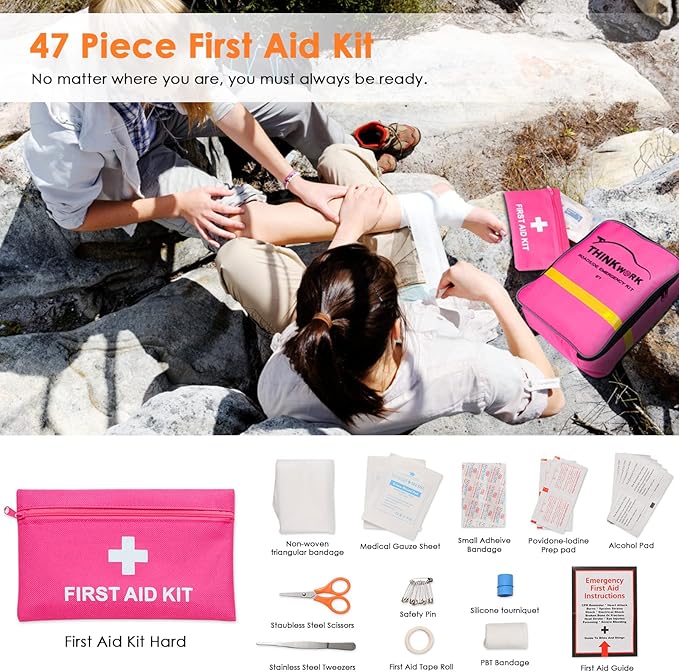 Car Emergency Kit for Teen Girl and Lady's Gifts, Pink Emergency Roadside Assistance kit with Digital Air Compressor, 10FT Jumper, First Aid Kit, and More Ideal Pink Car Accessories Tool -E7