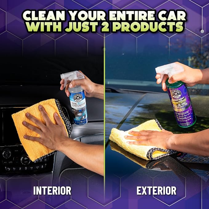 Raging Rhino Waterless Car Wash And Quick Detailer Spray (20 Fl Oz) With Total Interior Cleaner (16 Fl Oz) & 3 Premium Microfiber Towels - 5 Items